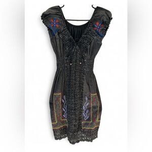 Boho Black Denim Embroidered Mini-dress.